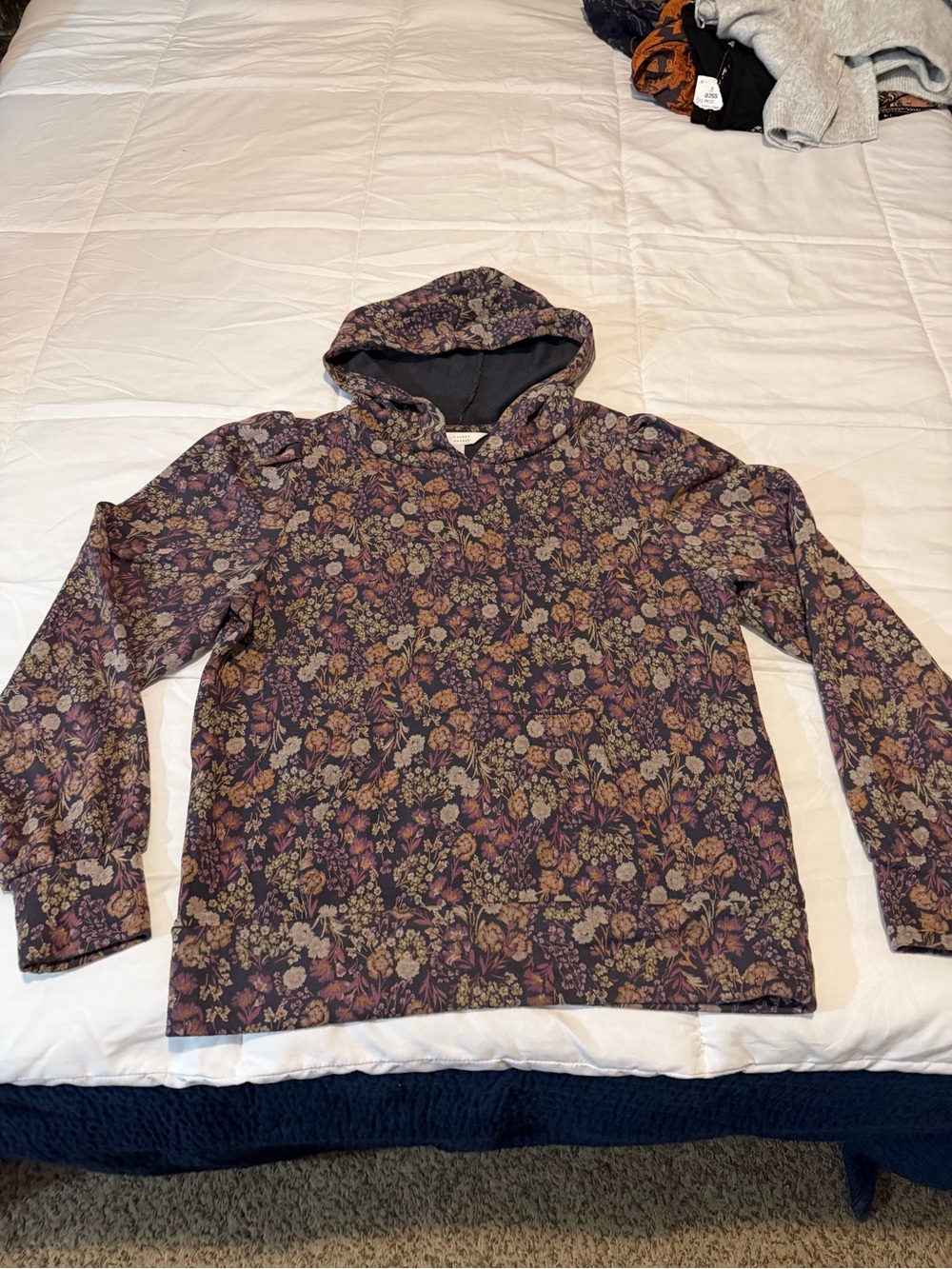 LC Lauren Conrad Purple Floral Hooded Long-Sleeve Shirt